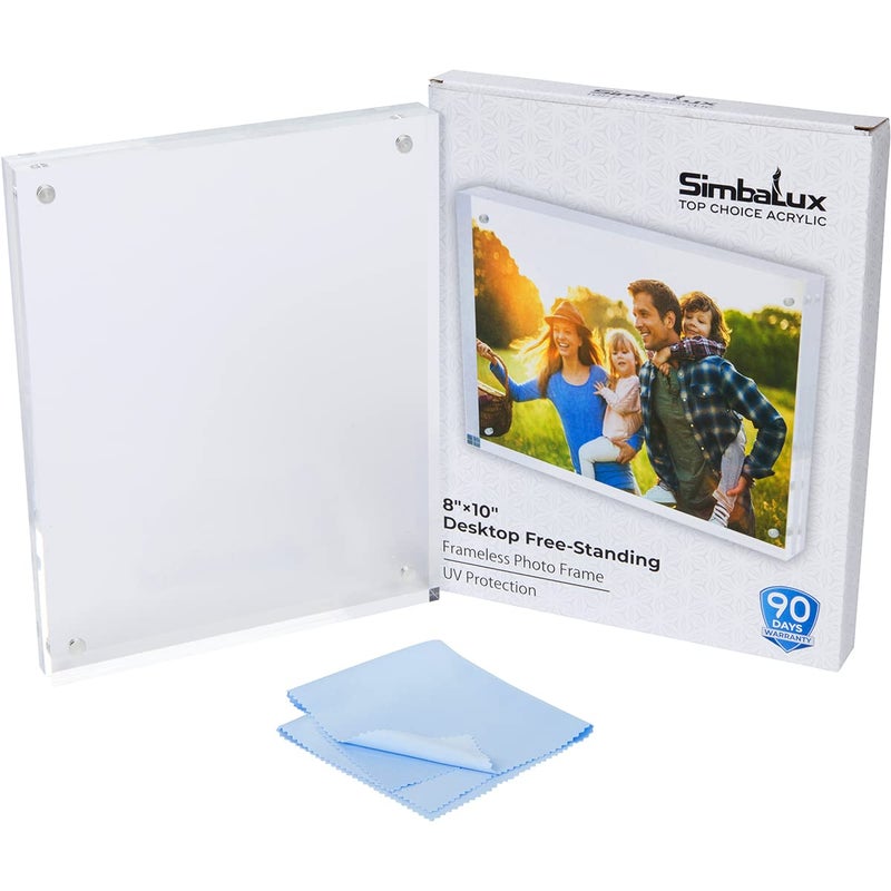 SimbaLux Magnetic Acrylic Picture Photo Frame 8x10 inches 24mm Thick with UV Protection (1 Pack) Clear Glass Like, Double Sided Frameless Desktop Floating Display, Free Standing, 20% Thicker than Most - Image 2